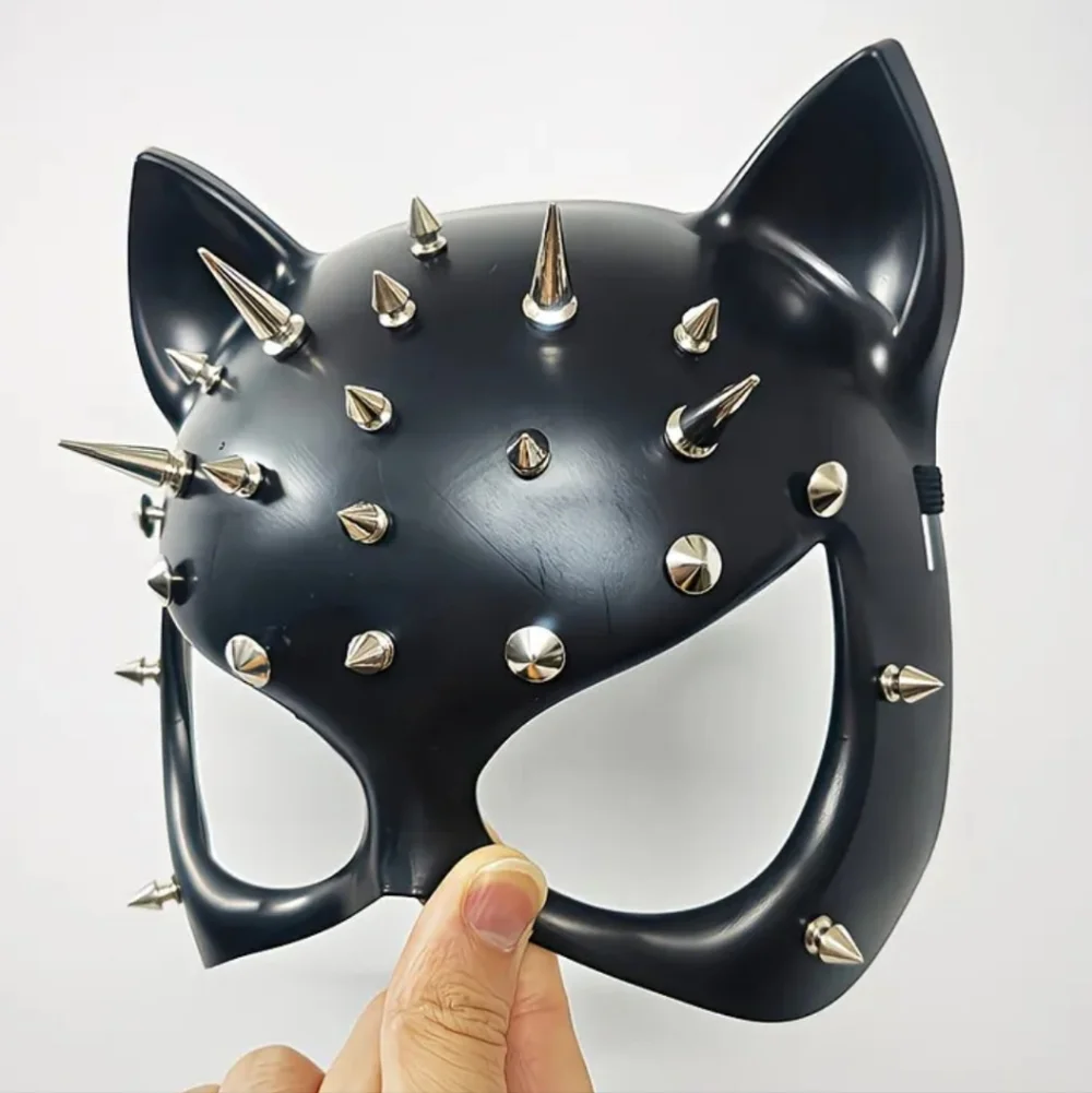 🐈‍⬛ Cosplay High Quality Acrylic Half Face Spiked & Studded Sexy Black Cat Mask